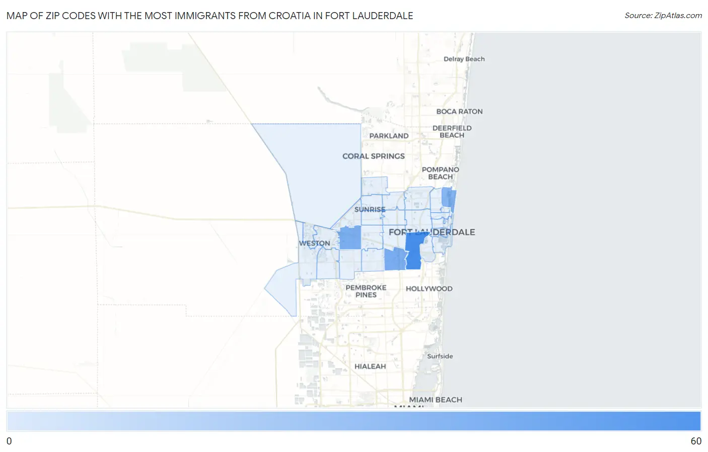 Zip Codes with the Most Immigrants from Croatia in Fort Lauderdale Map