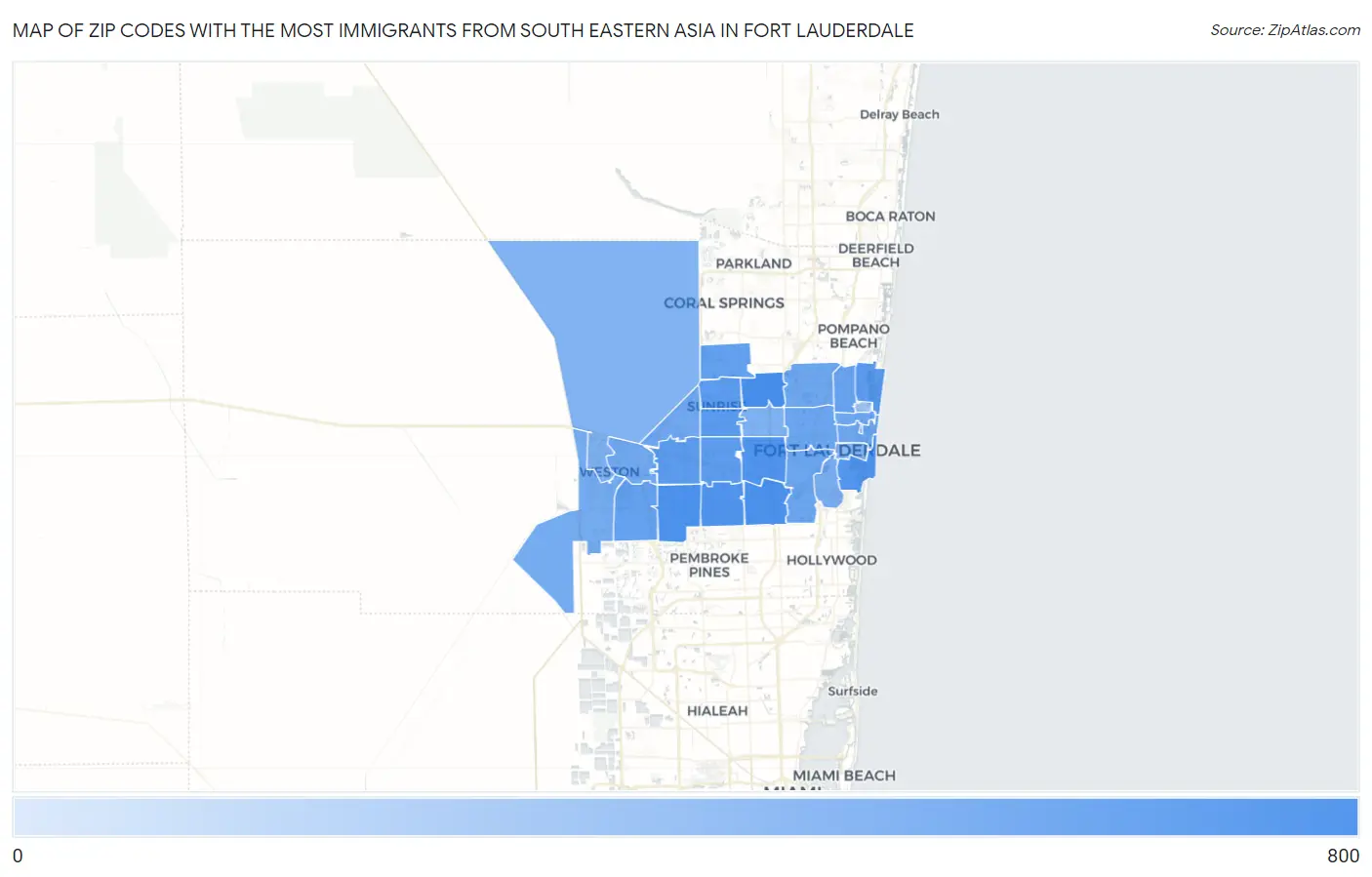 Zip Codes with the Most Immigrants from South Eastern Asia in Fort Lauderdale Map