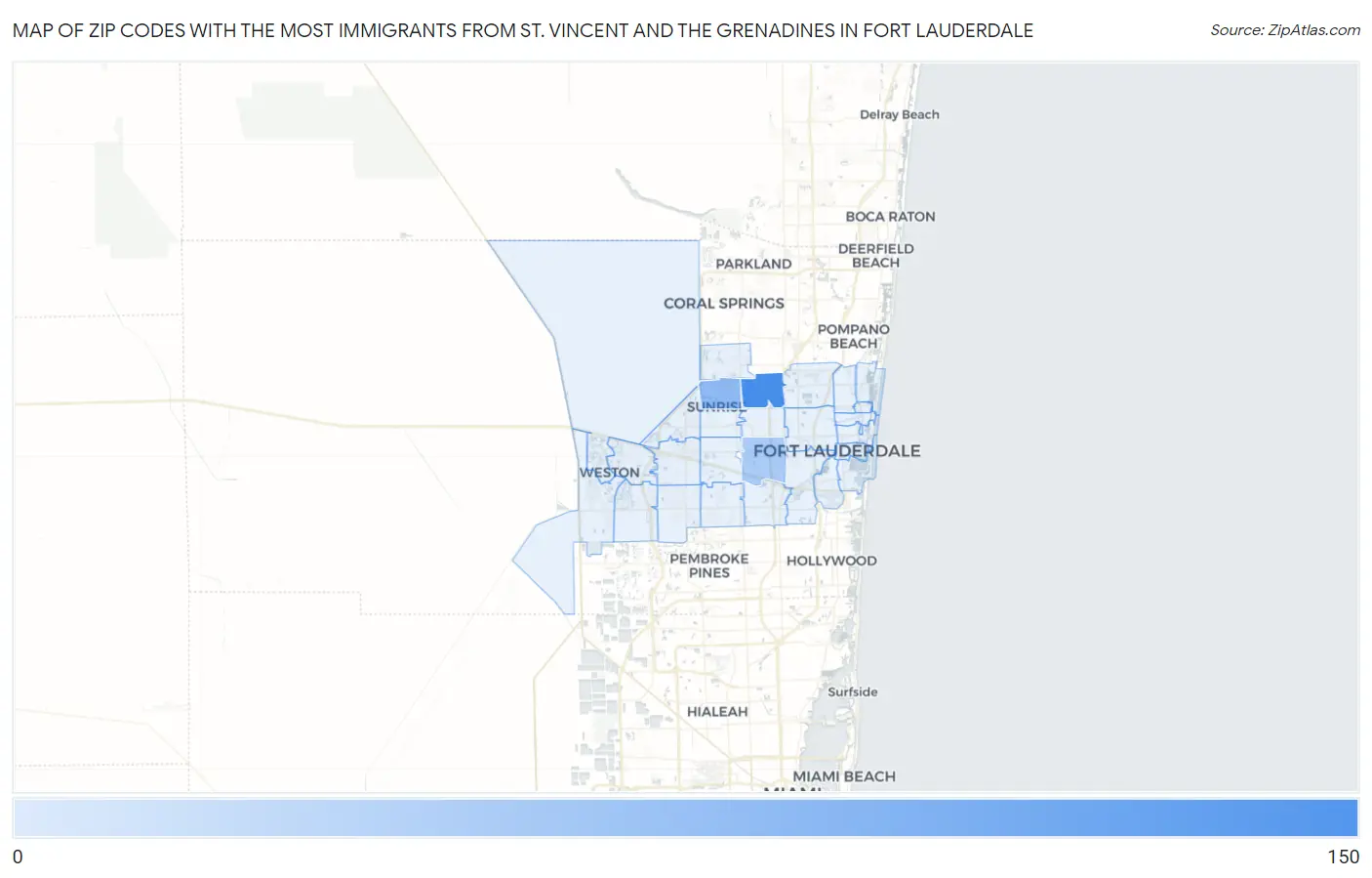 Zip Codes with the Most Immigrants from St. Vincent and the Grenadines in Fort Lauderdale Map