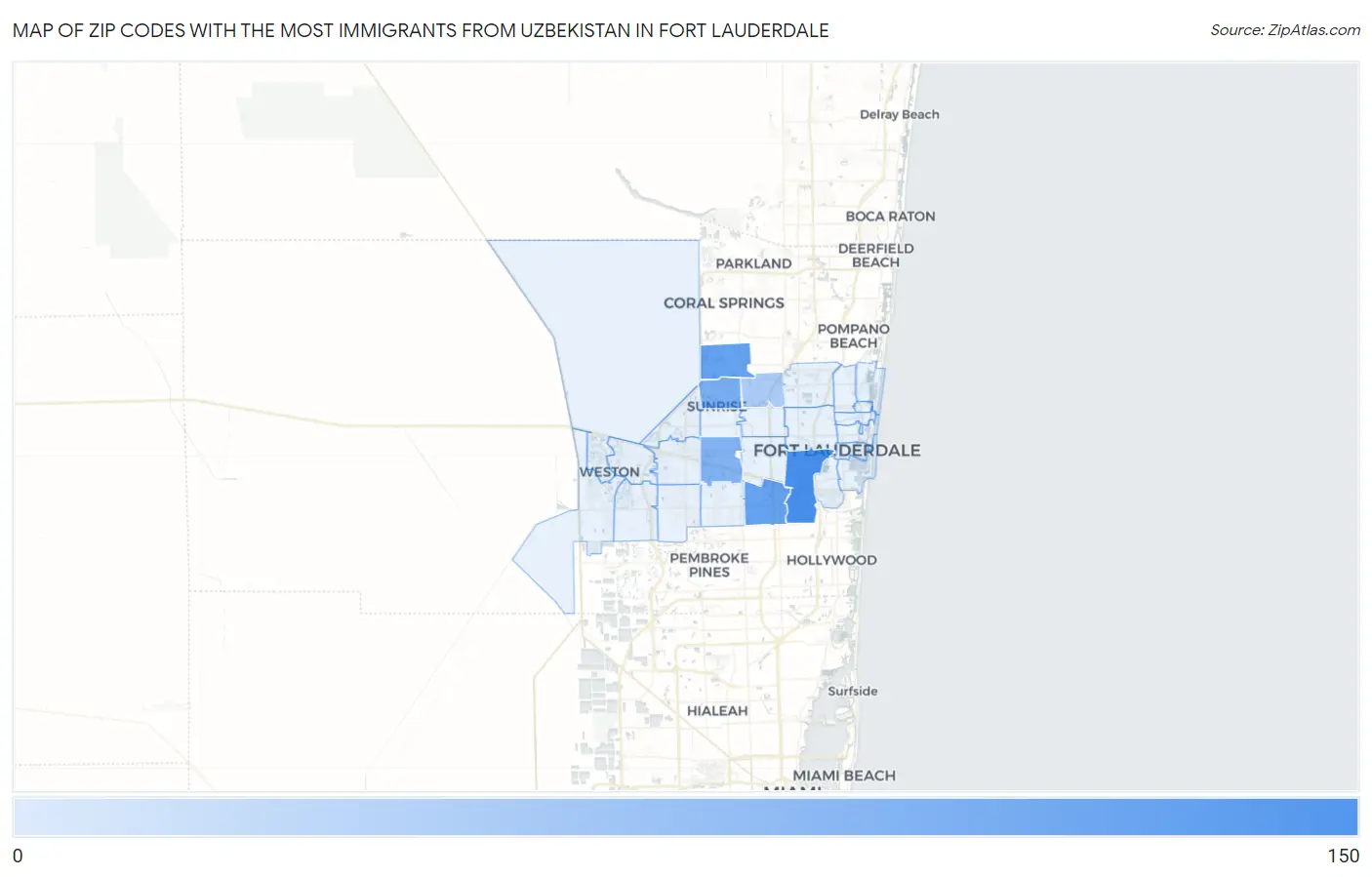 Zip Codes with the Most Immigrants from Uzbekistan in Fort Lauderdale Map