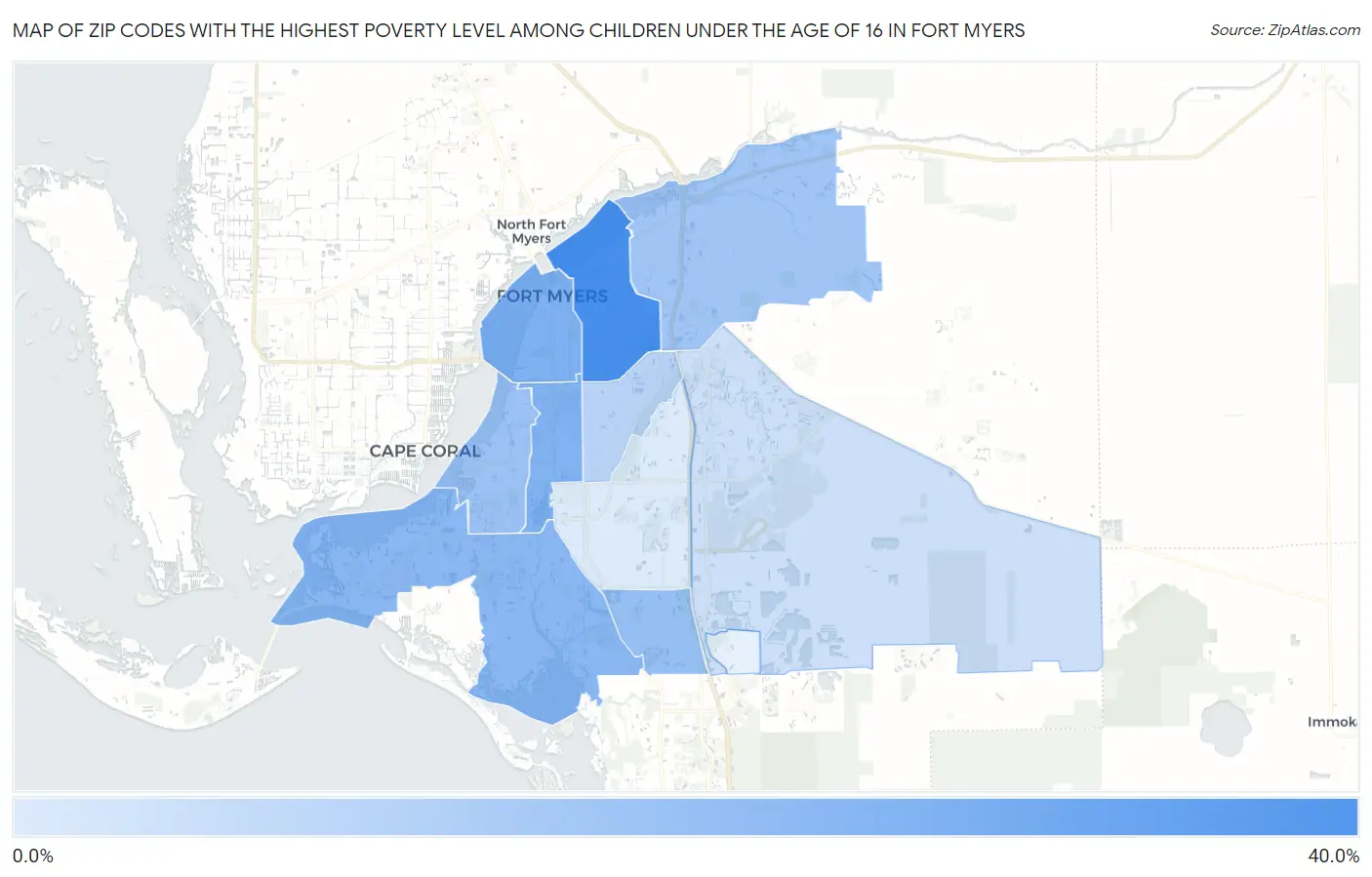 Zip Codes with the Highest Poverty Level Among Children Under the Age of 16 in Fort Myers Map