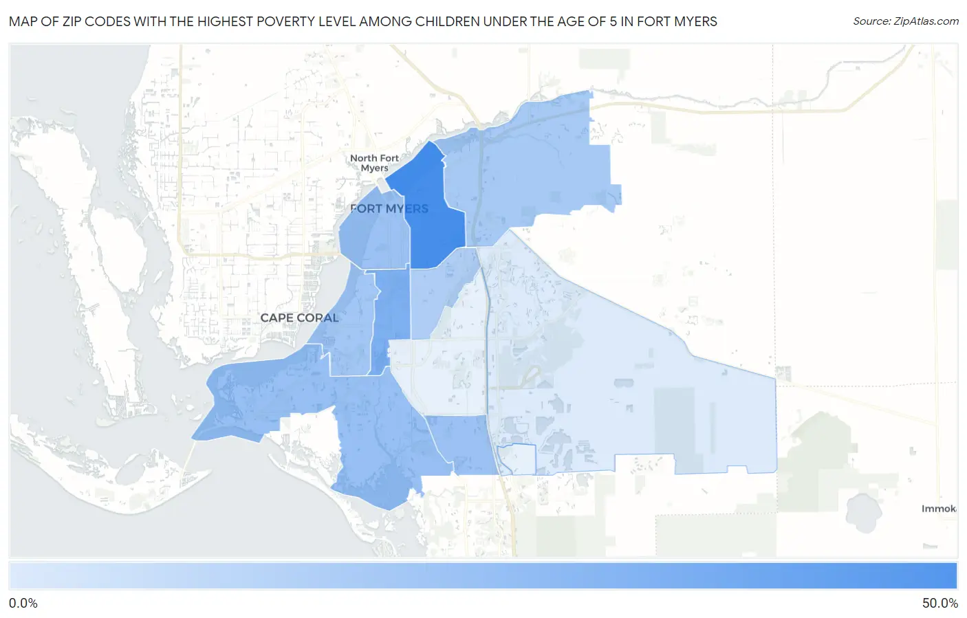 Zip Codes with the Highest Poverty Level Among Children Under the Age of 5 in Fort Myers Map