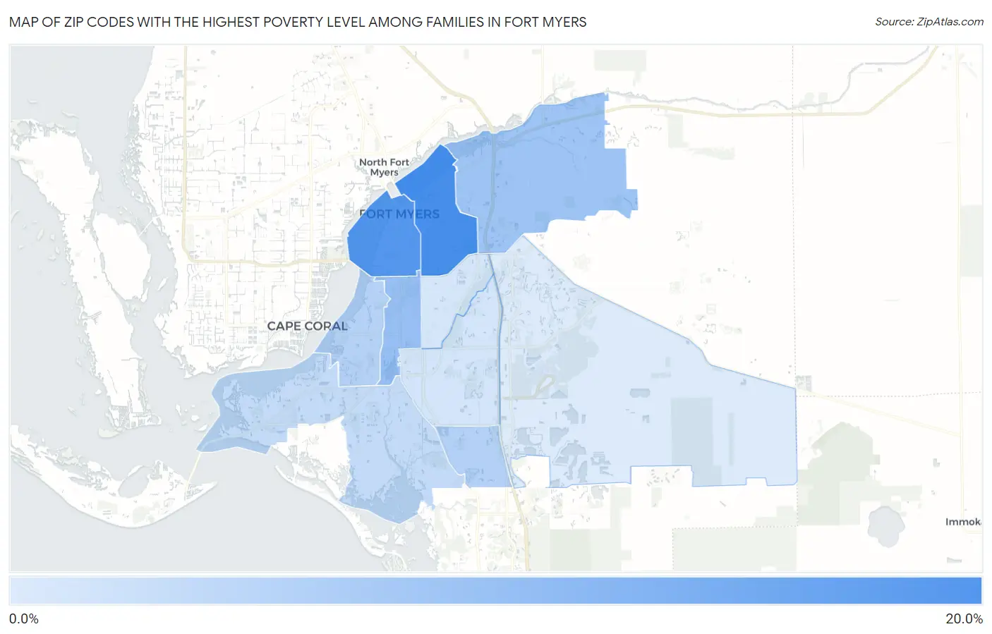 Zip Codes with the Highest Poverty Level Among Families in Fort Myers Map