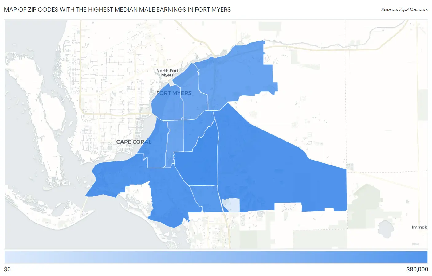 Zip Codes with the Highest Median Male Earnings in Fort Myers Map