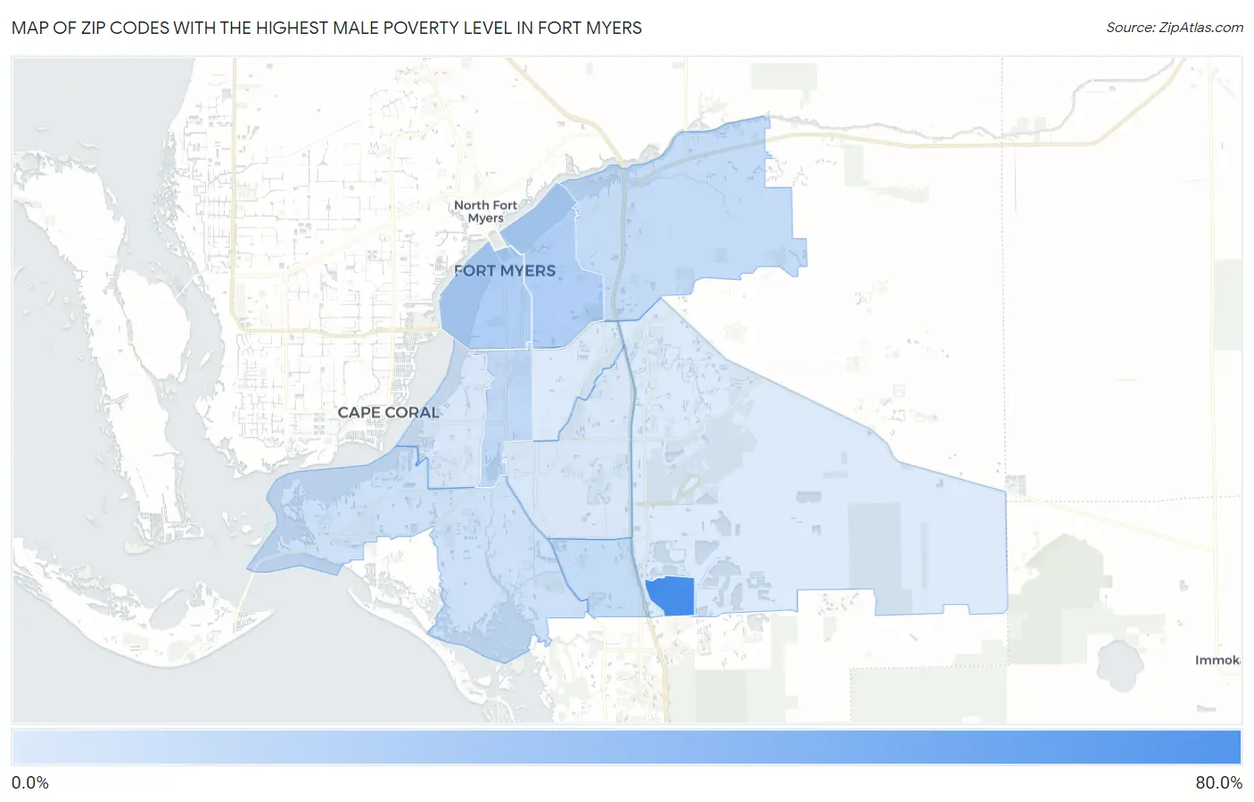 Zip Codes with the Highest Male Poverty Level in Fort Myers Map