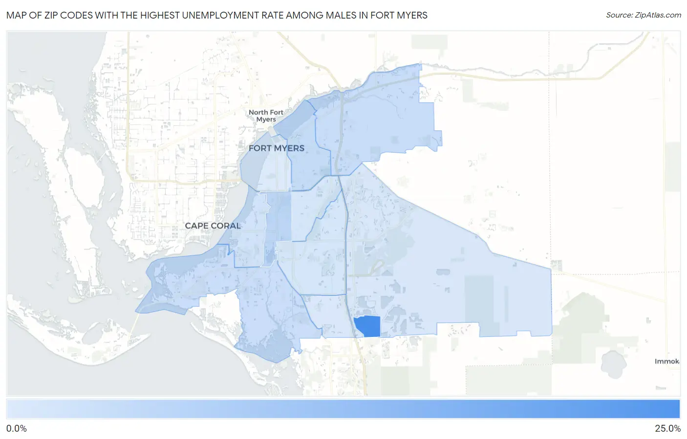 Zip Codes with the Highest Unemployment Rate Among Males in Fort Myers Map