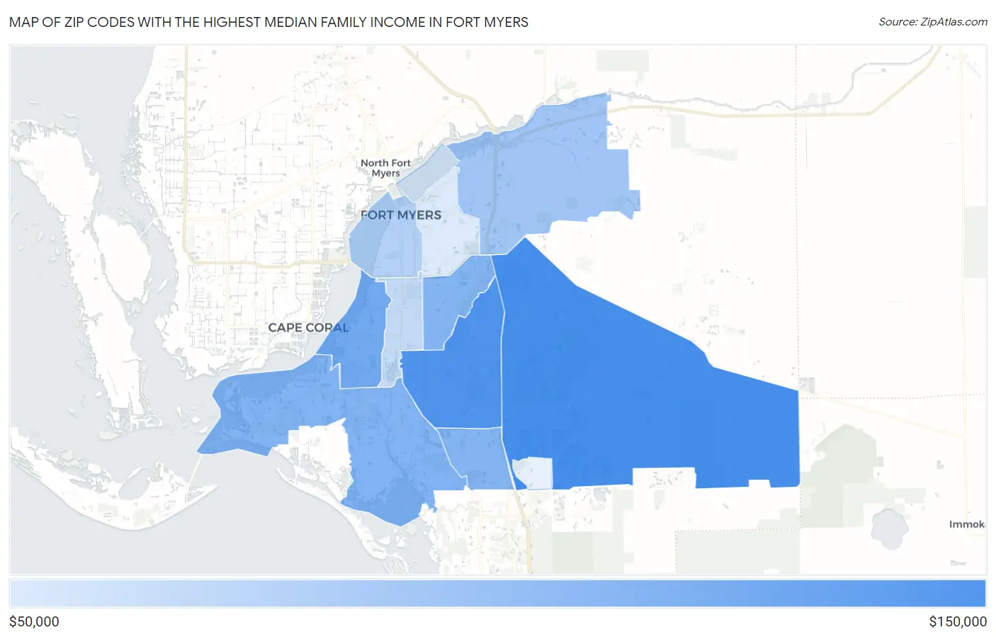 Zip Codes with the Highest Median Family Income in Fort Myers Map