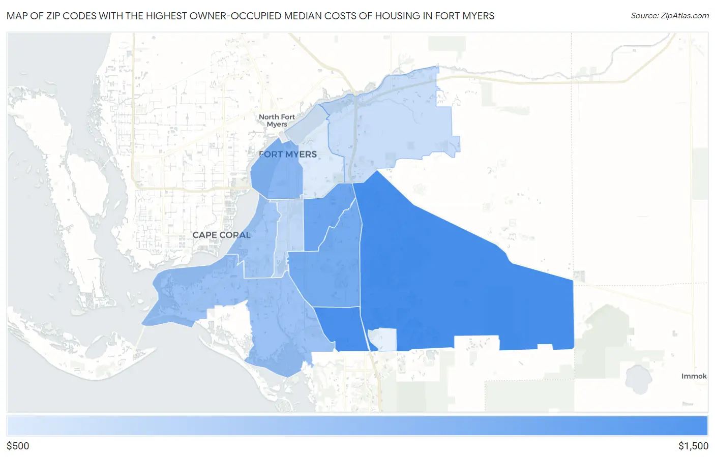 Zip Codes with the Highest Owner-Occupied Median Costs of Housing in Fort Myers Map