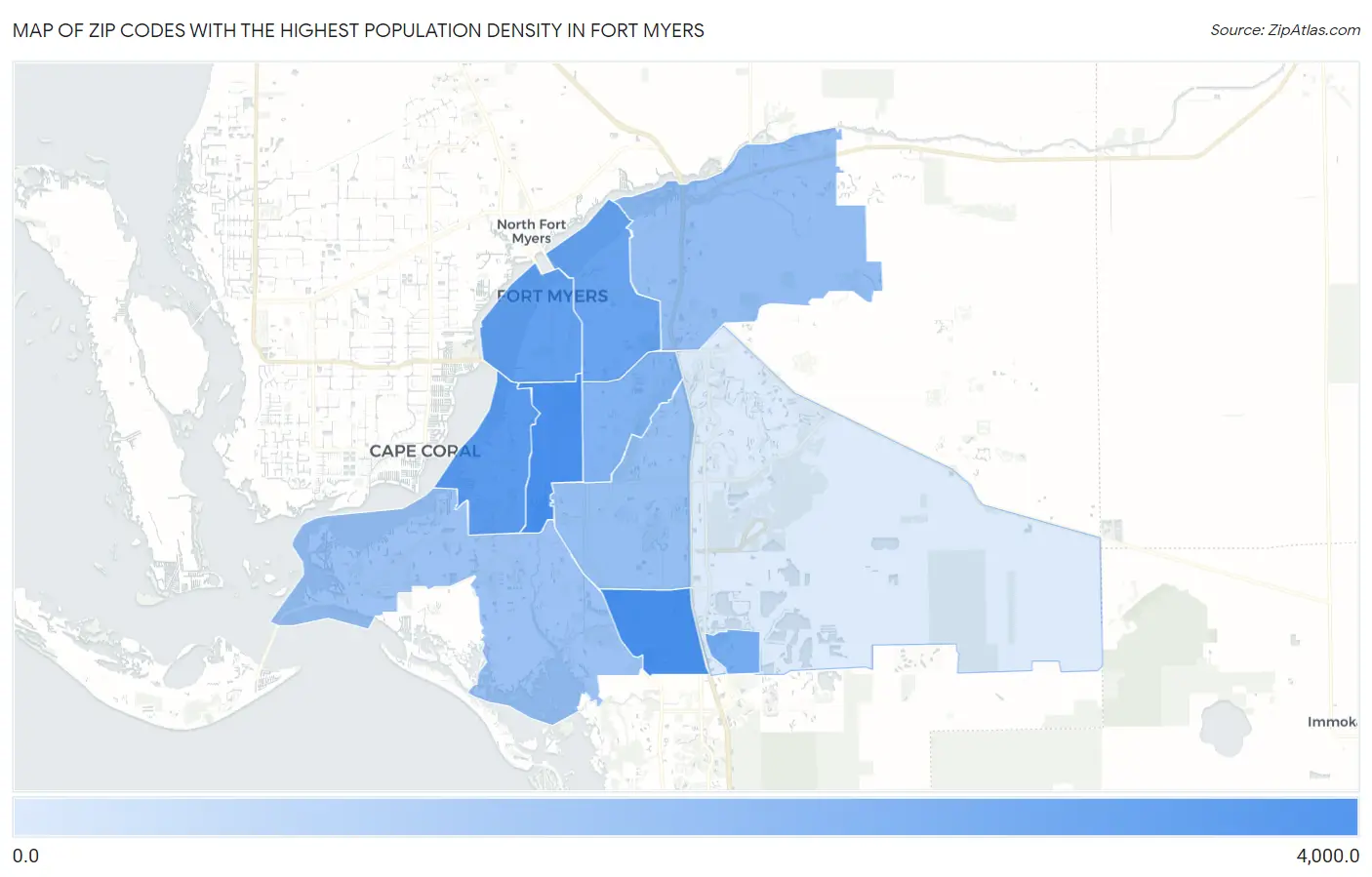Zip Codes with the Highest Population Density in Fort Myers Map