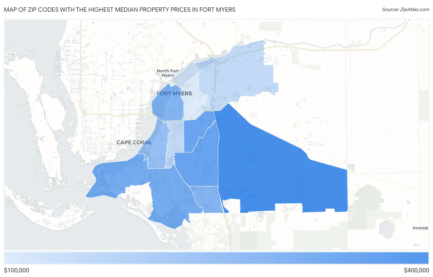 Zip Codes with the Highest Median Property Prices in Fort Myers Map