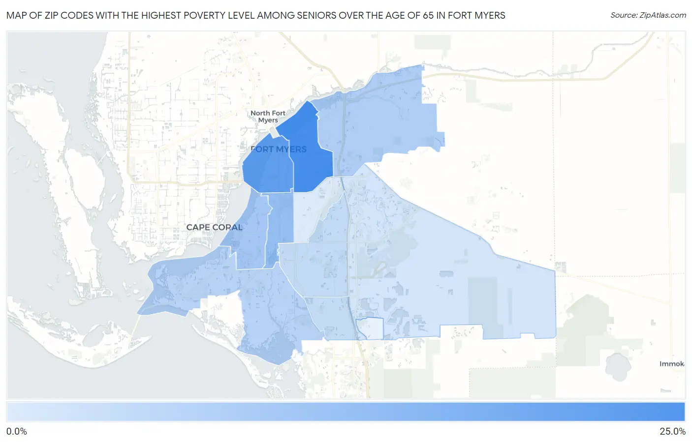 Zip Codes with the Highest Poverty Level Among Seniors Over the Age of 65 in Fort Myers Map