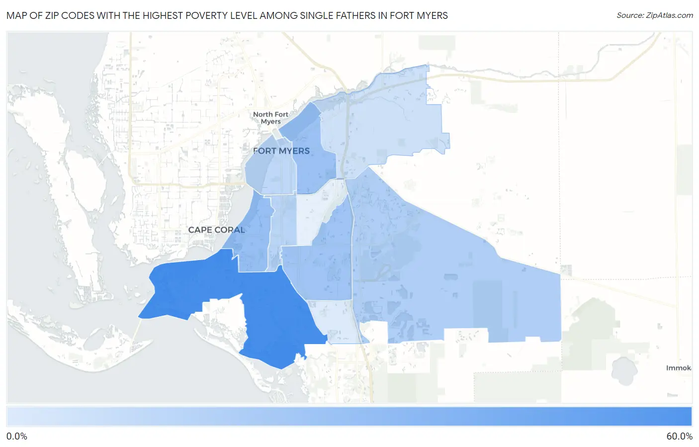 Zip Codes with the Highest Poverty Level Among Single Fathers in Fort Myers Map
