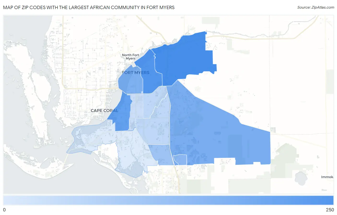 Zip Codes with the Largest African Community in Fort Myers Map