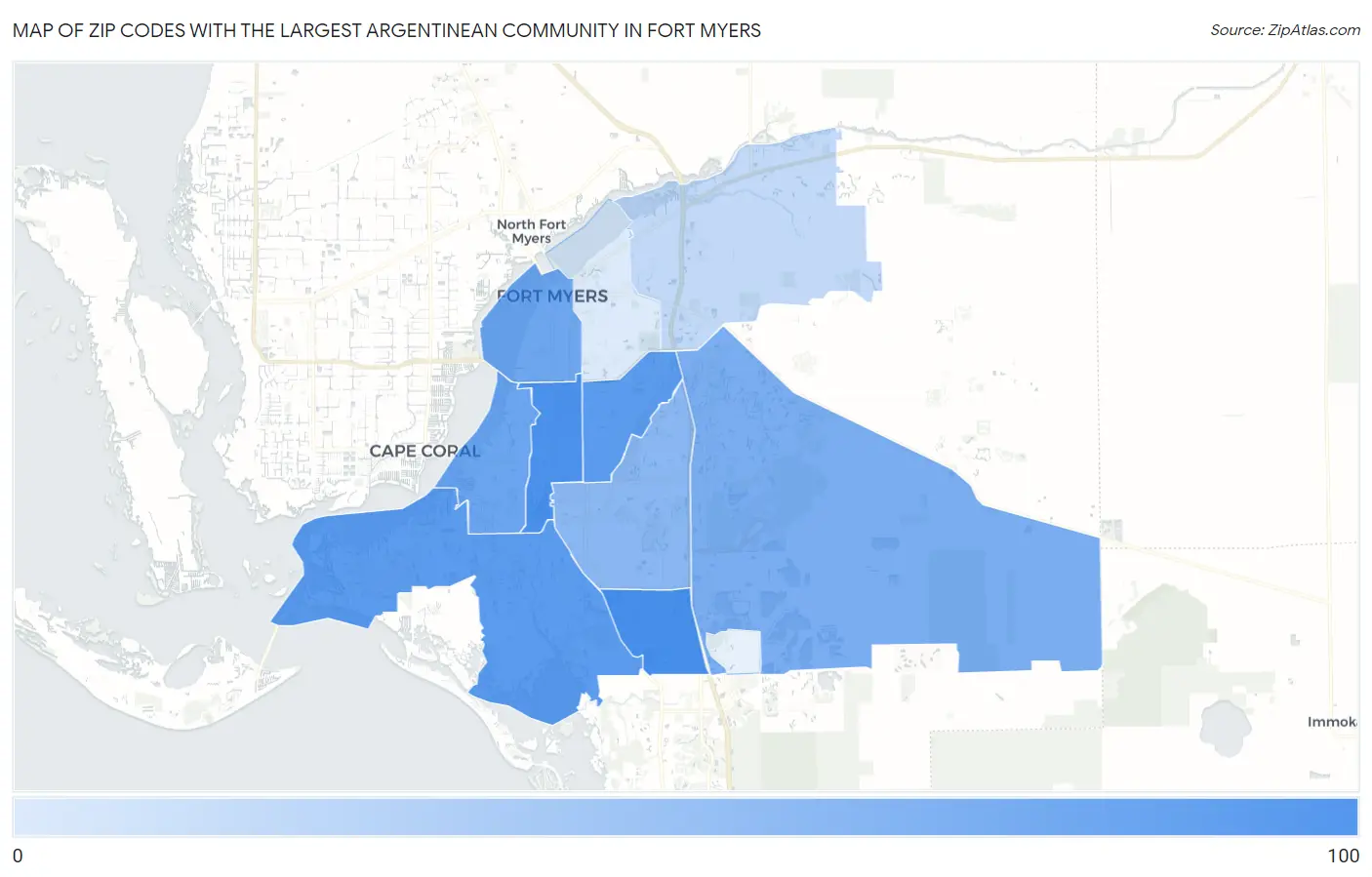 Zip Codes with the Largest Argentinean Community in Fort Myers Map