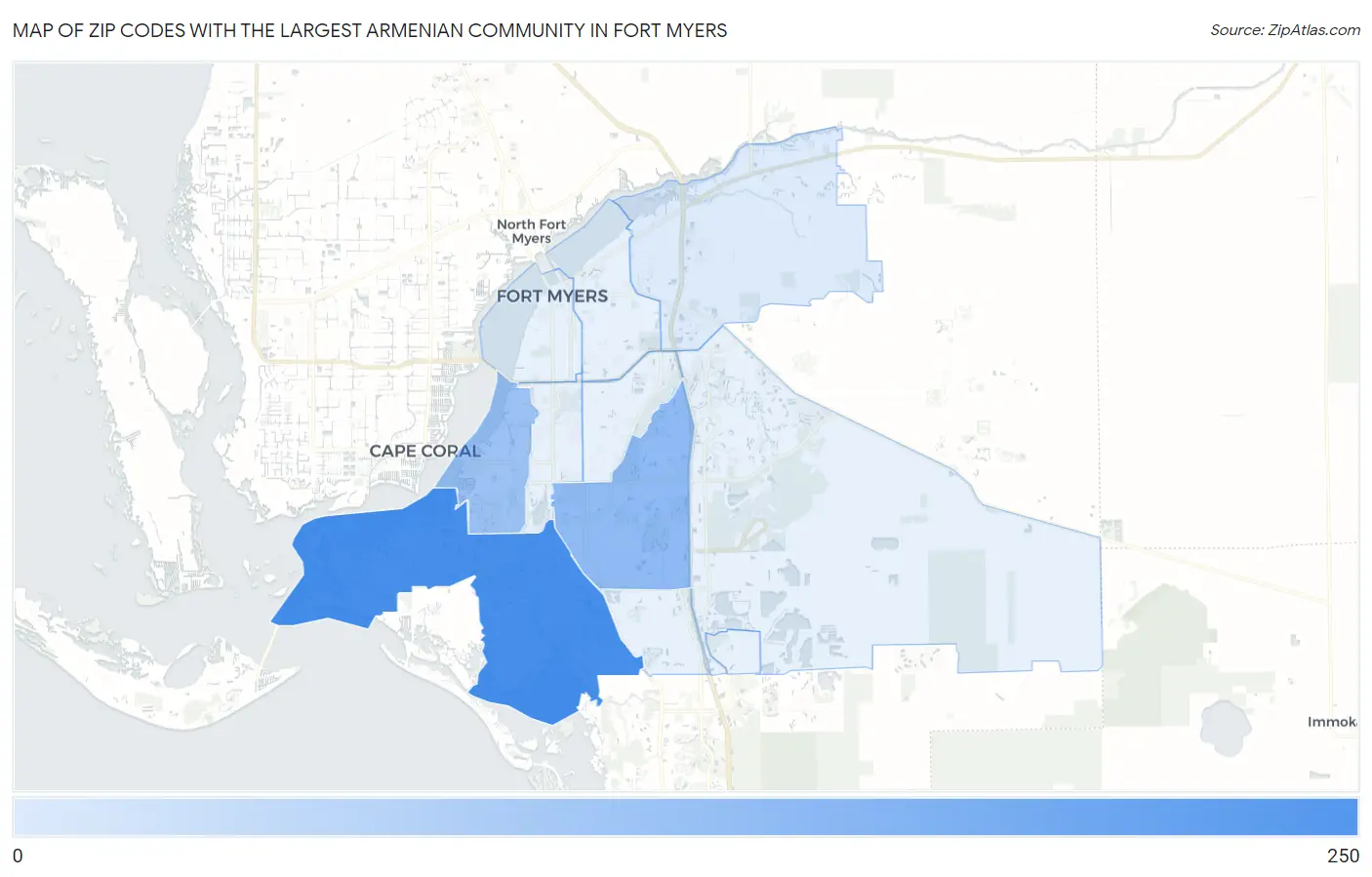 Zip Codes with the Largest Armenian Community in Fort Myers Map