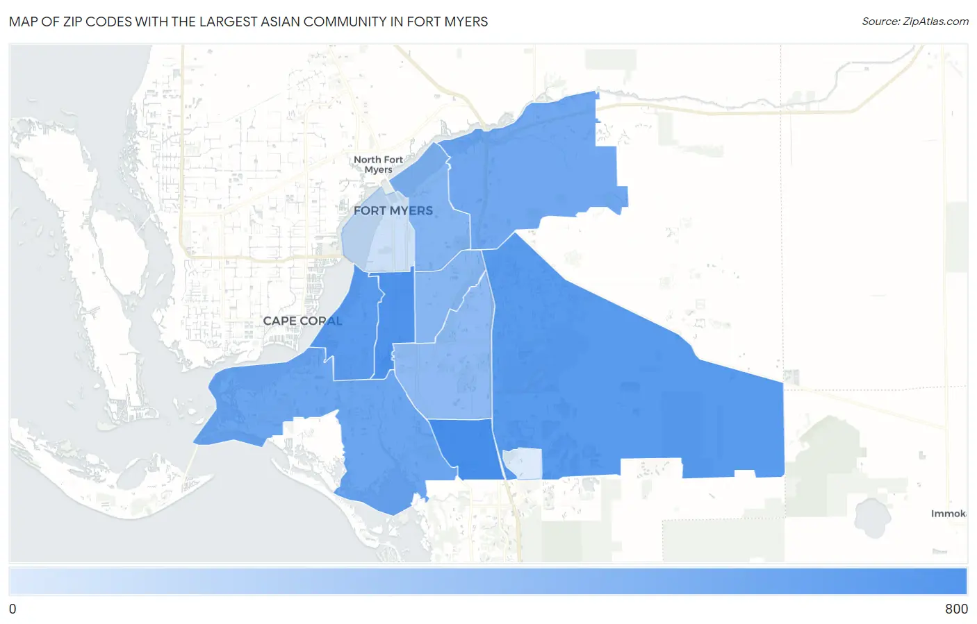 Zip Codes with the Largest Asian Community in Fort Myers Map