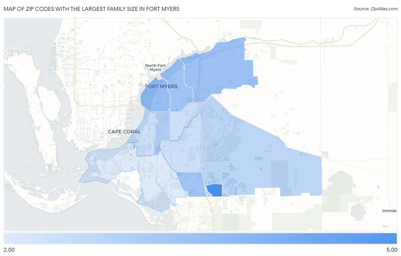 Zip Codes with the Largest Family Size in Fort Myers Map