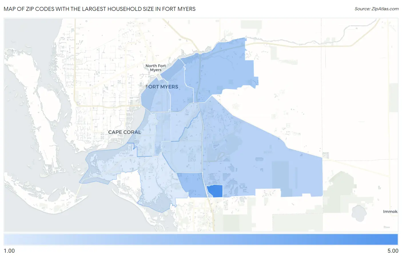 Zip Codes with the Largest Household Size in Fort Myers Map
