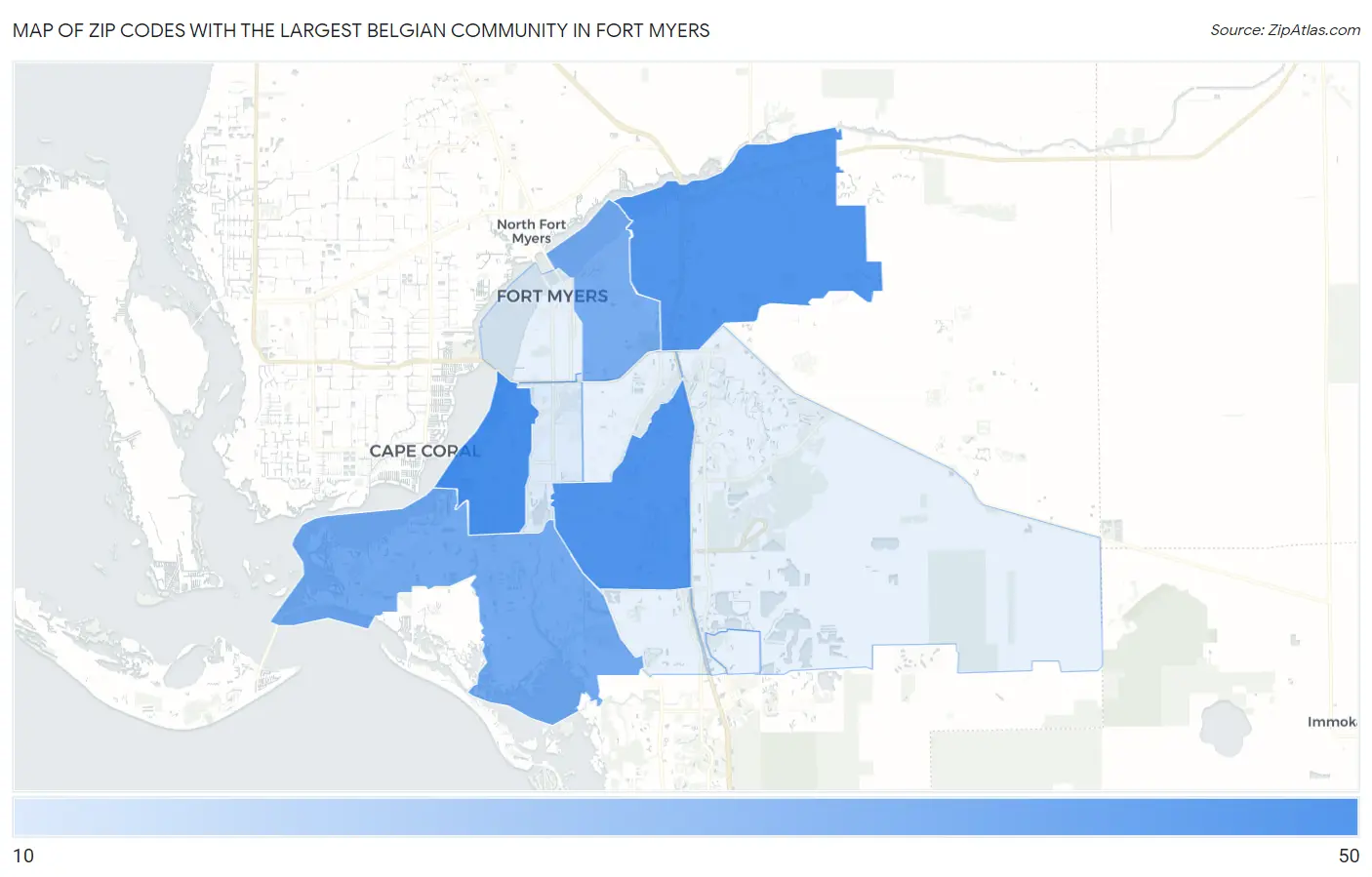 Zip Codes with the Largest Belgian Community in Fort Myers Map