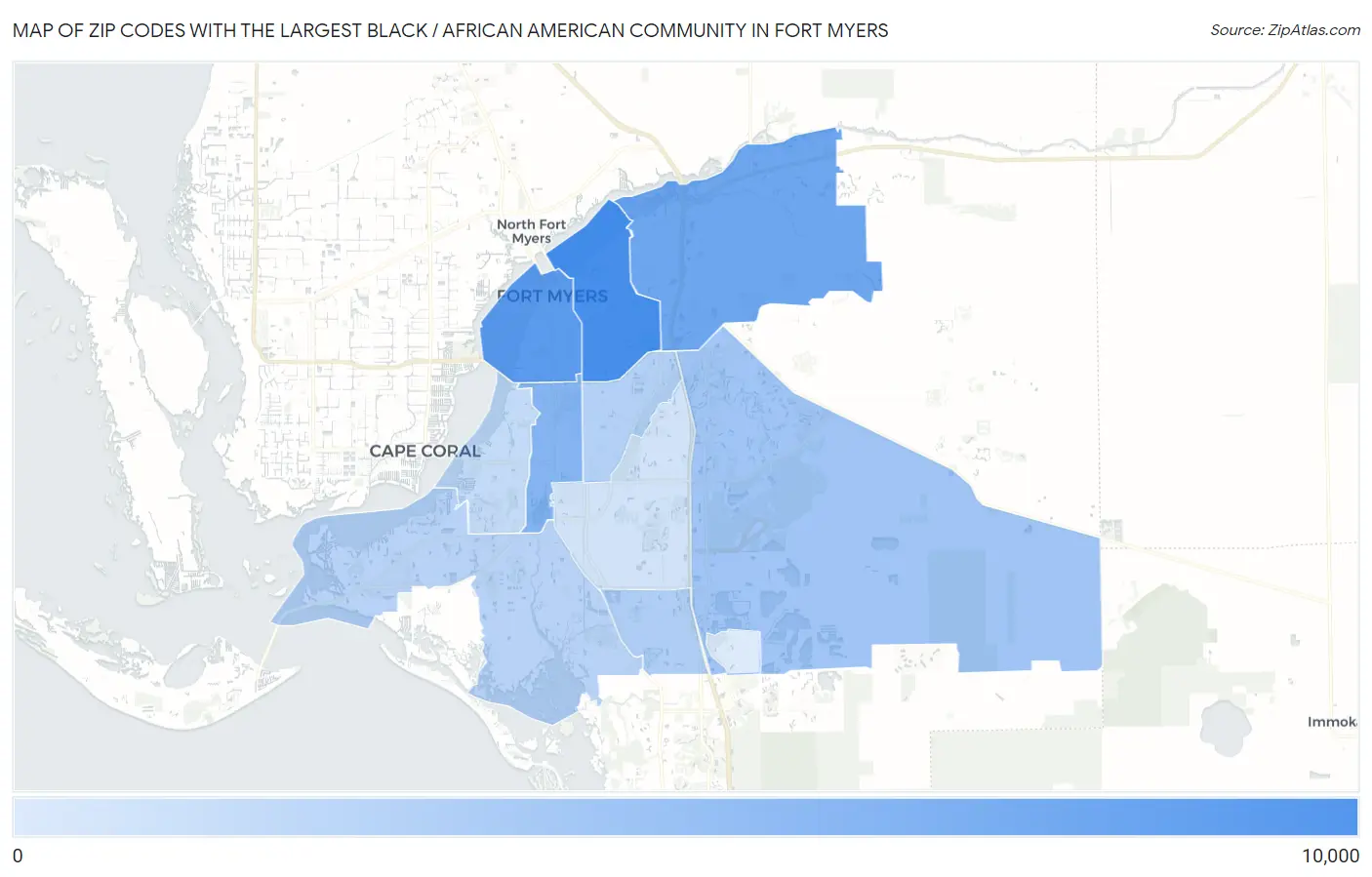 Zip Codes with the Largest Black / African American Community in Fort Myers Map