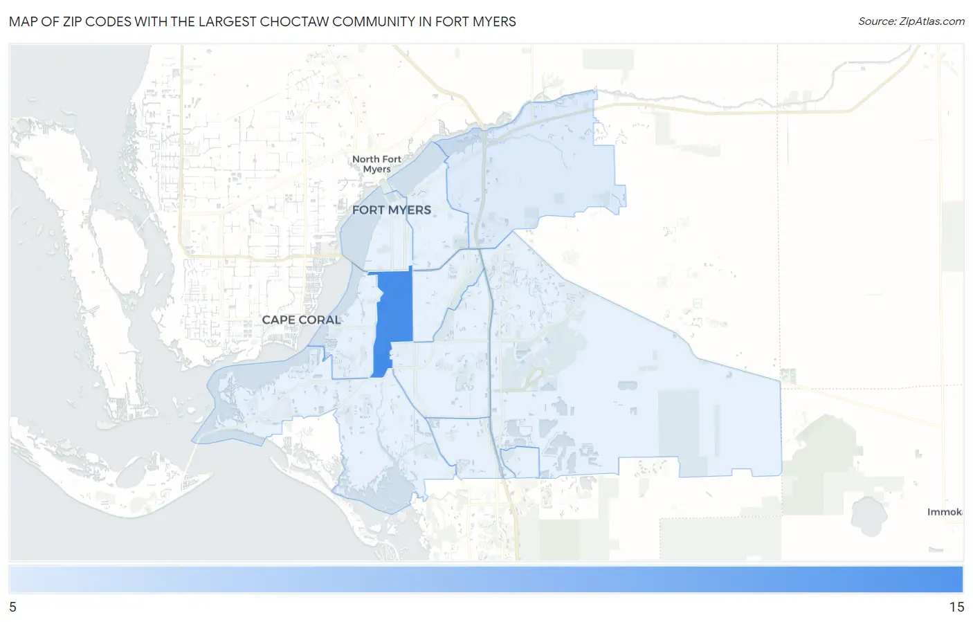 Zip Codes with the Largest Choctaw Community in Fort Myers Map