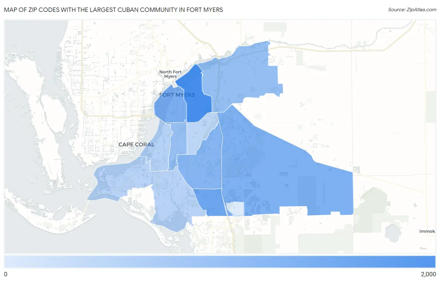 Zip Codes with the Largest Cuban Community in Fort Myers Map