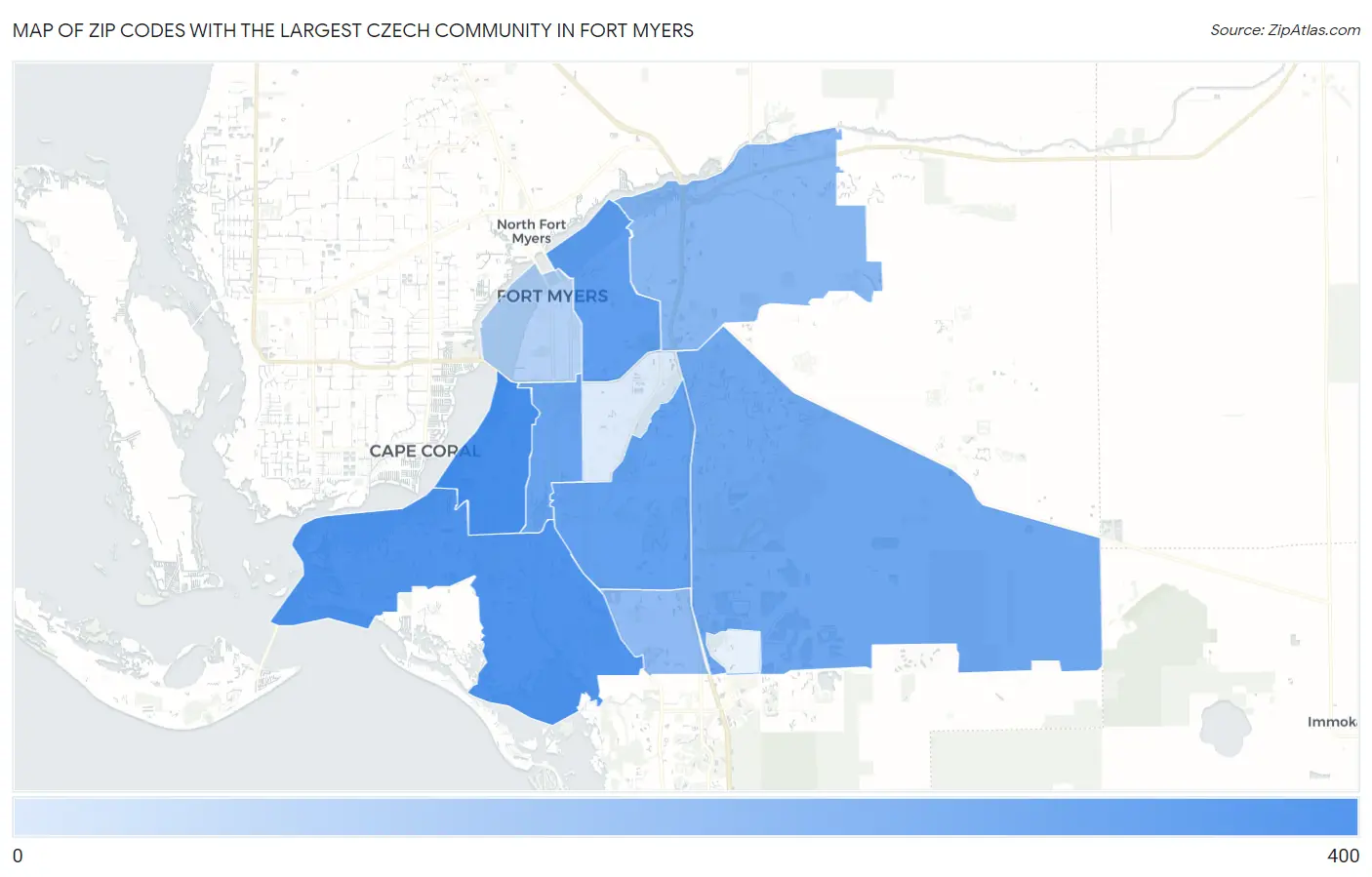 Zip Codes with the Largest Czech Community in Fort Myers Map