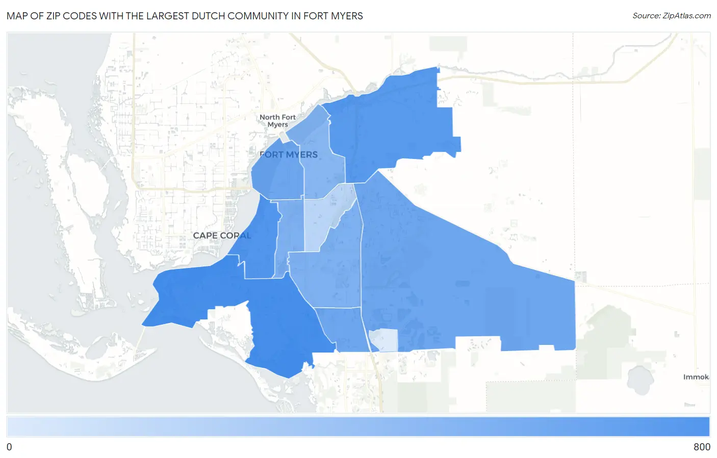Zip Codes with the Largest Dutch Community in Fort Myers Map