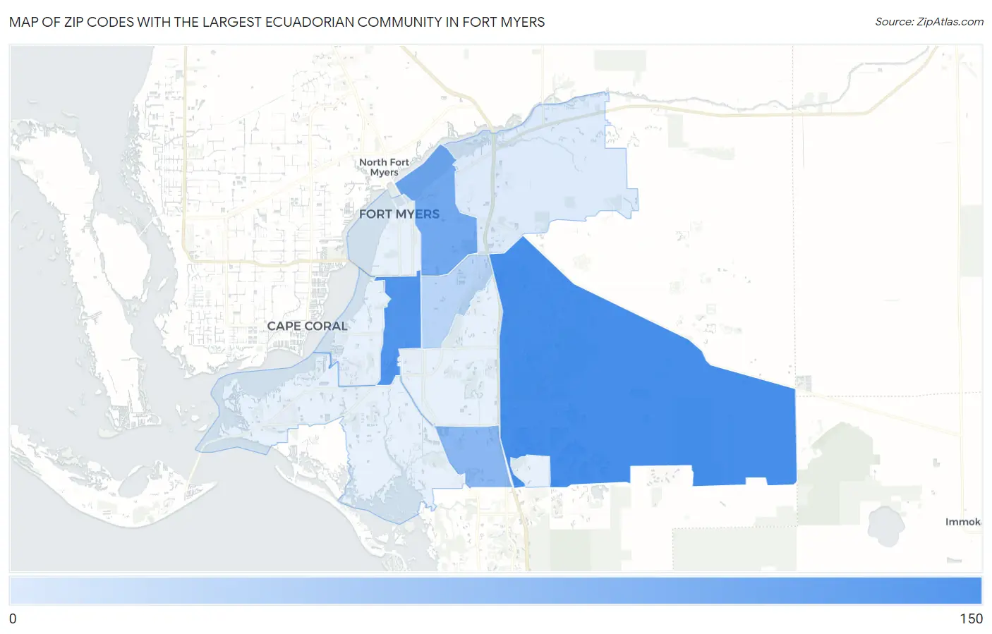 Zip Codes with the Largest Ecuadorian Community in Fort Myers Map