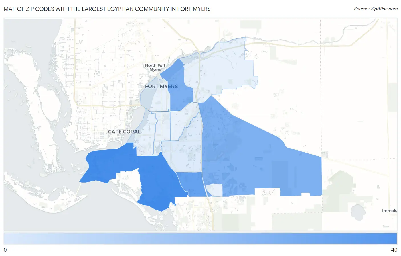 Zip Codes with the Largest Egyptian Community in Fort Myers Map