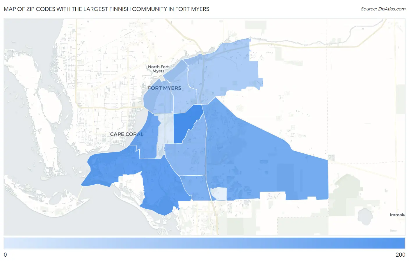 Zip Codes with the Largest Finnish Community in Fort Myers Map
