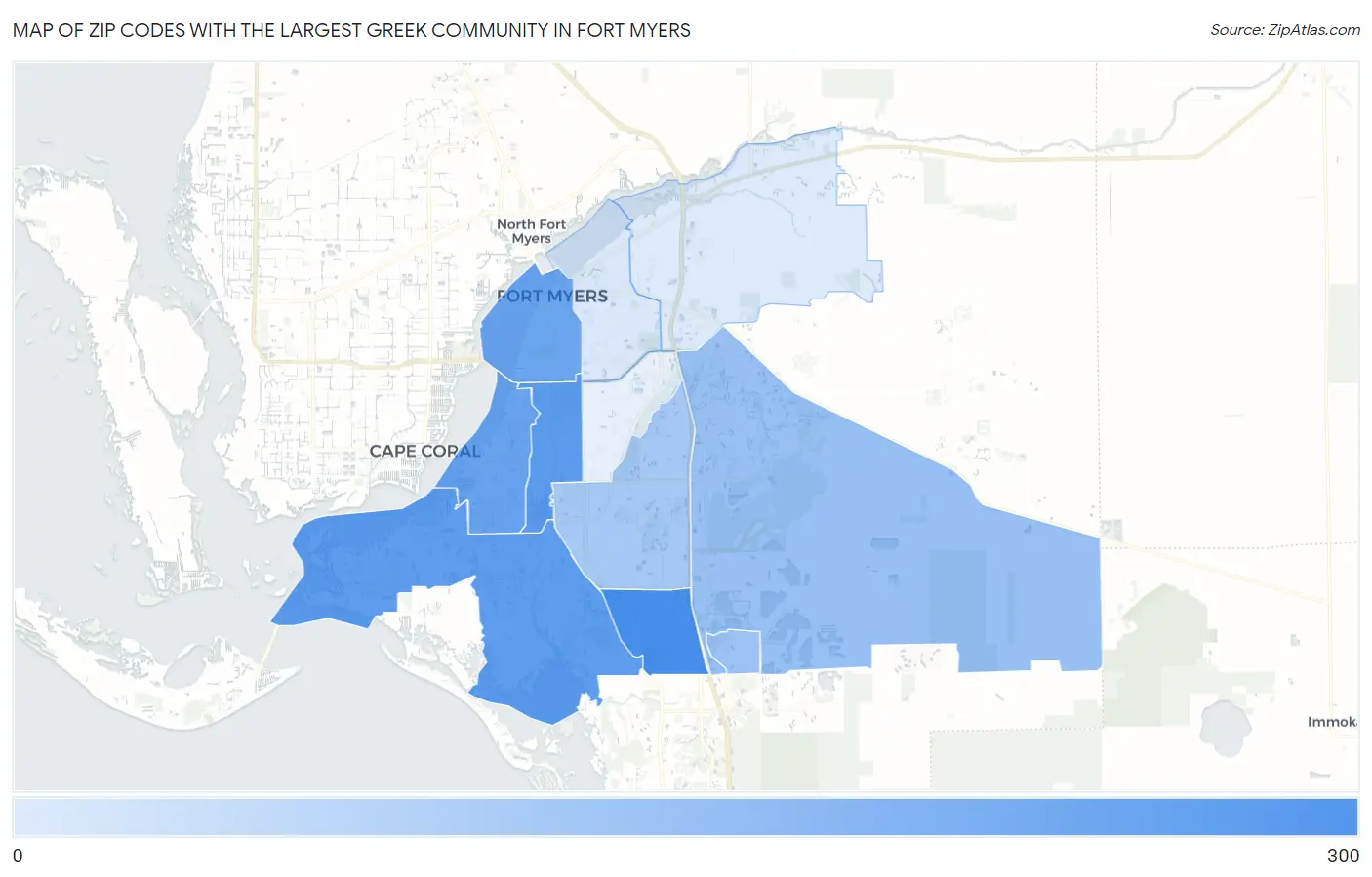 Zip Codes with the Largest Greek Community in Fort Myers Map