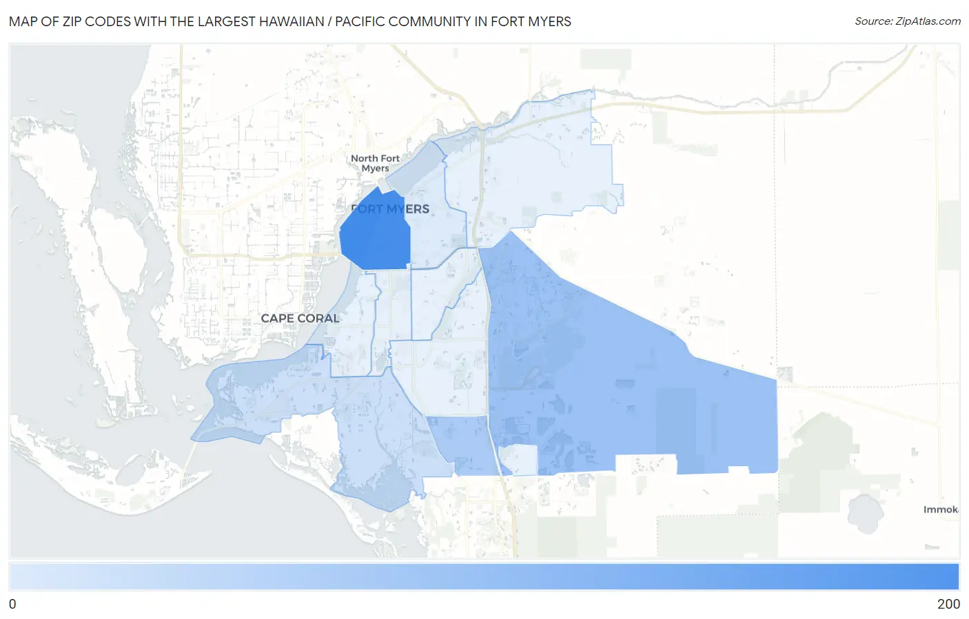 Zip Codes with the Largest Hawaiian / Pacific Community in Fort Myers Map