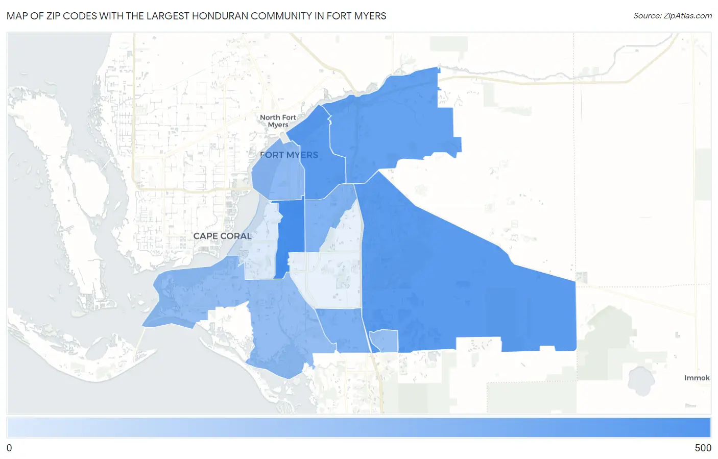Zip Codes with the Largest Honduran Community in Fort Myers Map