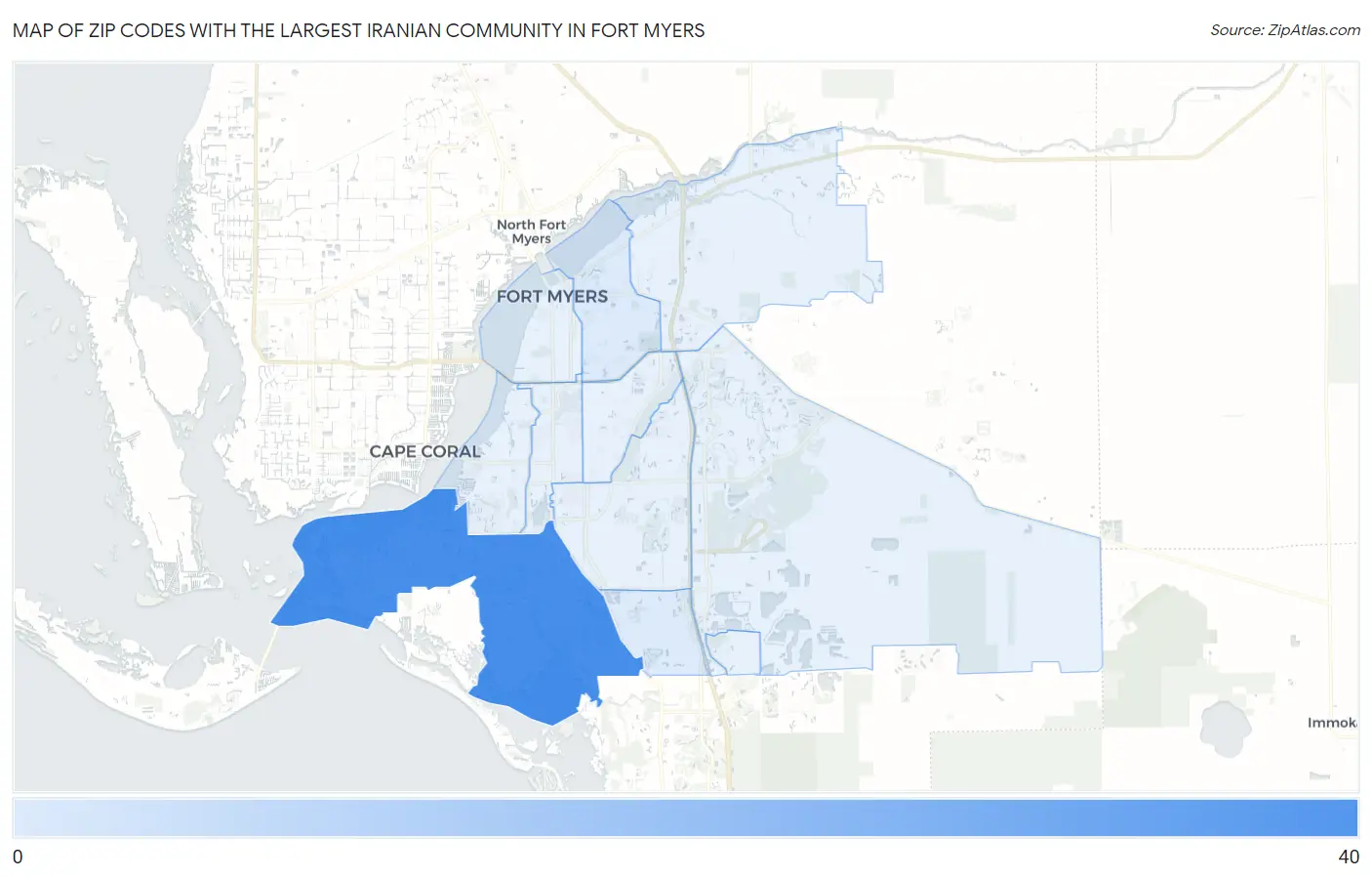 Zip Codes with the Largest Iranian Community in Fort Myers Map
