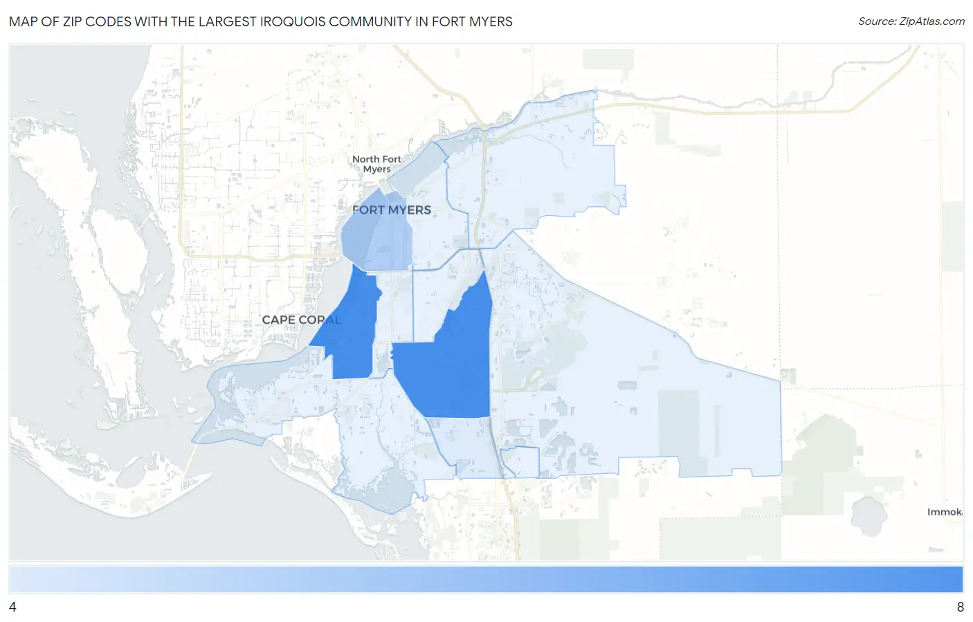 Zip Codes with the Largest Iroquois Community in Fort Myers Map