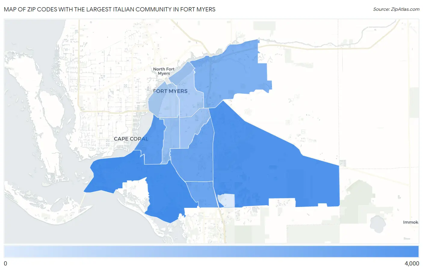 Zip Codes with the Largest Italian Community in Fort Myers Map