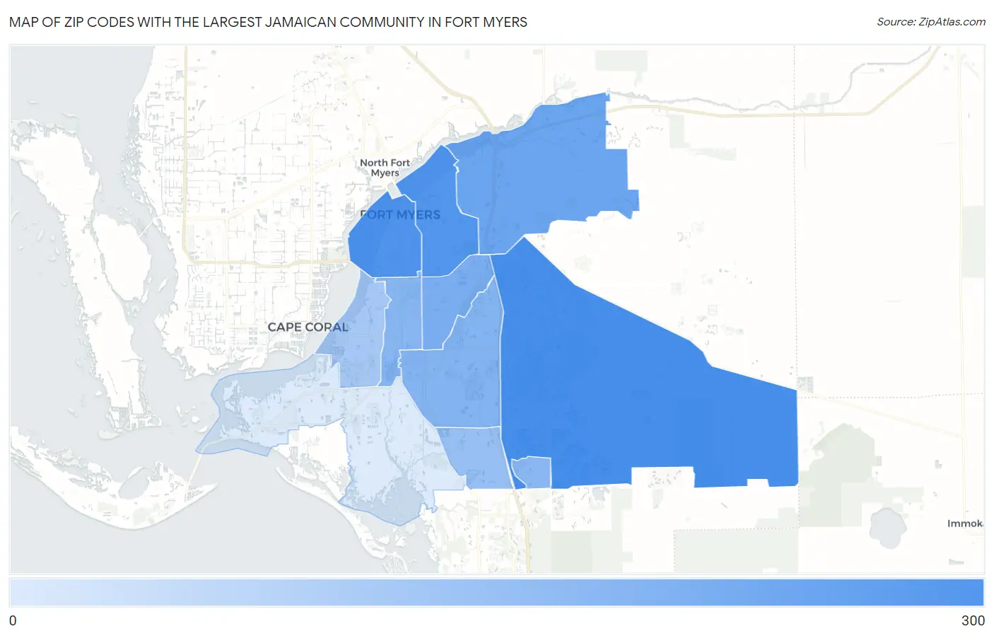 Zip Codes with the Largest Jamaican Community in Fort Myers Map