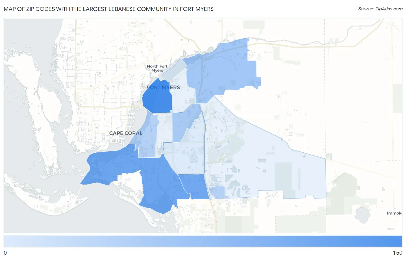 Zip Codes with the Largest Lebanese Community in Fort Myers Map