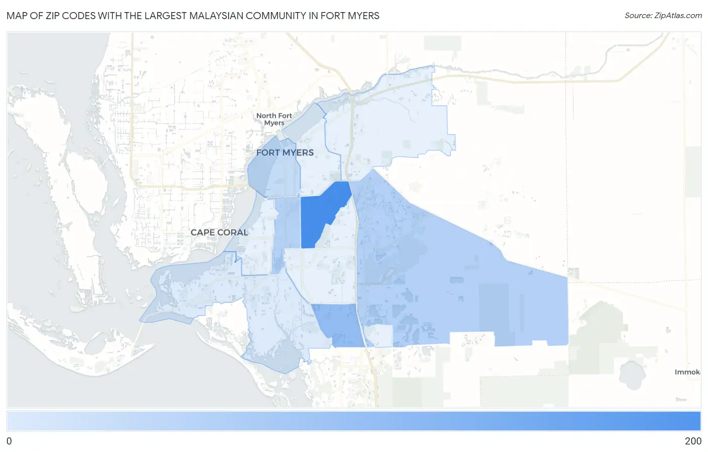 Zip Codes with the Largest Malaysian Community in Fort Myers Map