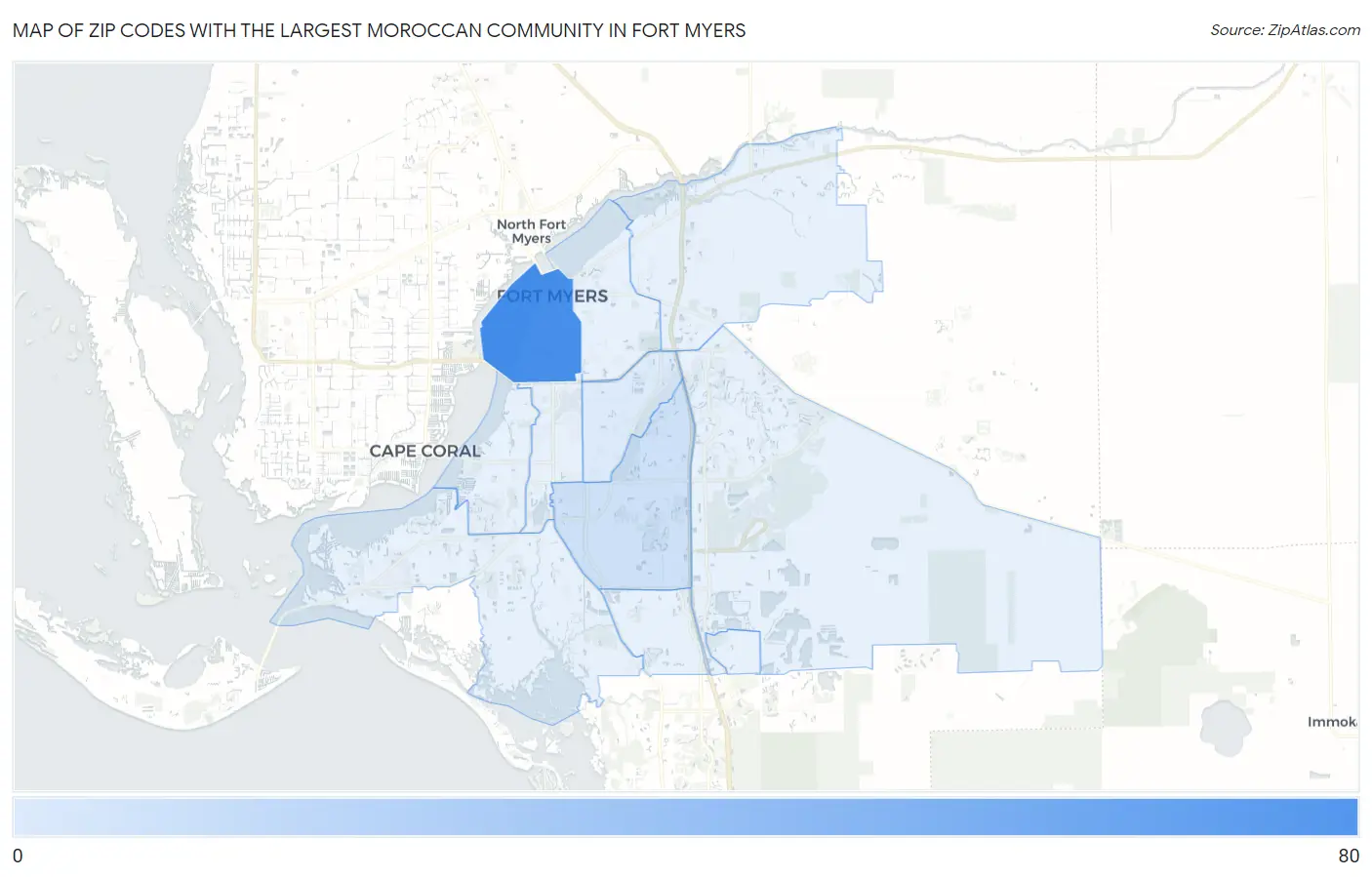 Zip Codes with the Largest Moroccan Community in Fort Myers Map