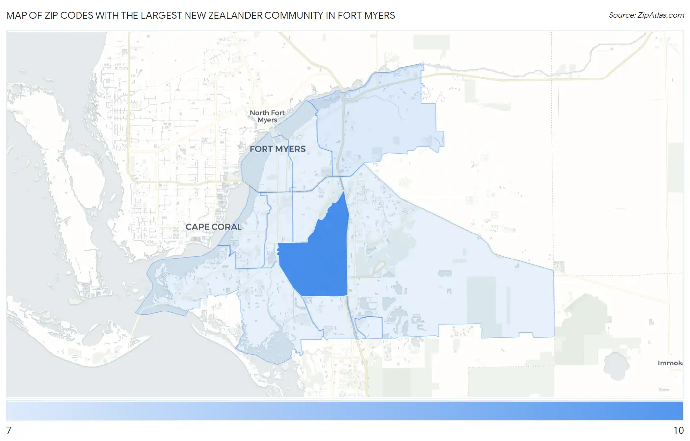 Zip Codes with the Largest New Zealander Community in Fort Myers Map