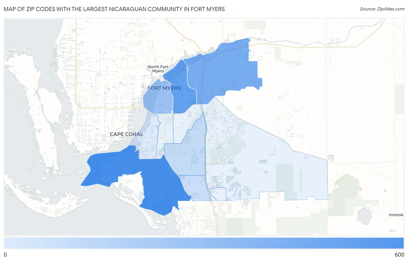 Zip Codes with the Largest Nicaraguan Community in Fort Myers Map