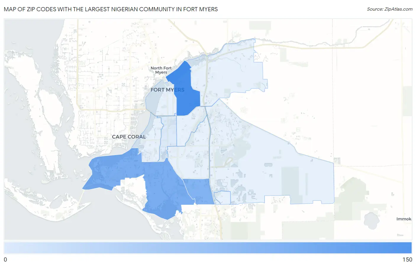 Zip Codes with the Largest Nigerian Community in Fort Myers Map