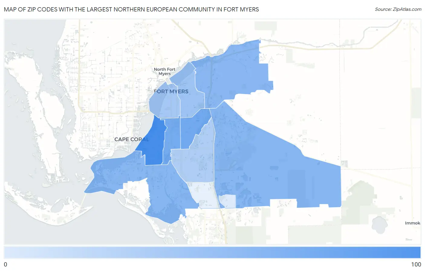 Zip Codes with the Largest Northern European Community in Fort Myers Map