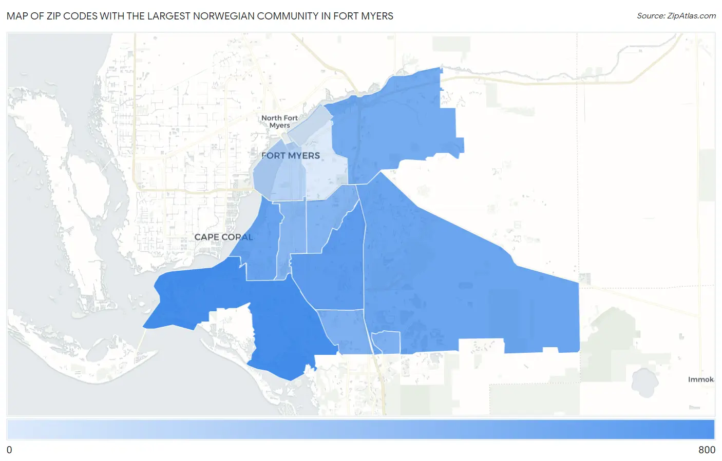 Zip Codes with the Largest Norwegian Community in Fort Myers Map