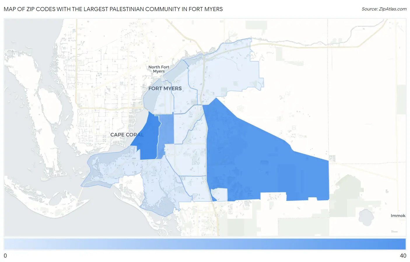 Zip Codes with the Largest Palestinian Community in Fort Myers Map