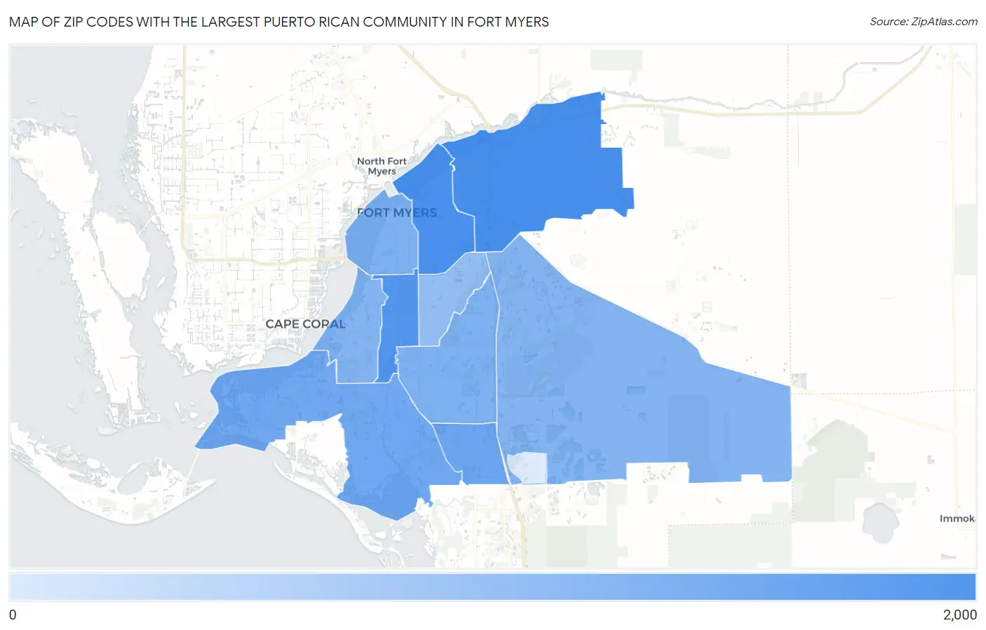 Zip Codes with the Largest Puerto Rican Community in Fort Myers Map