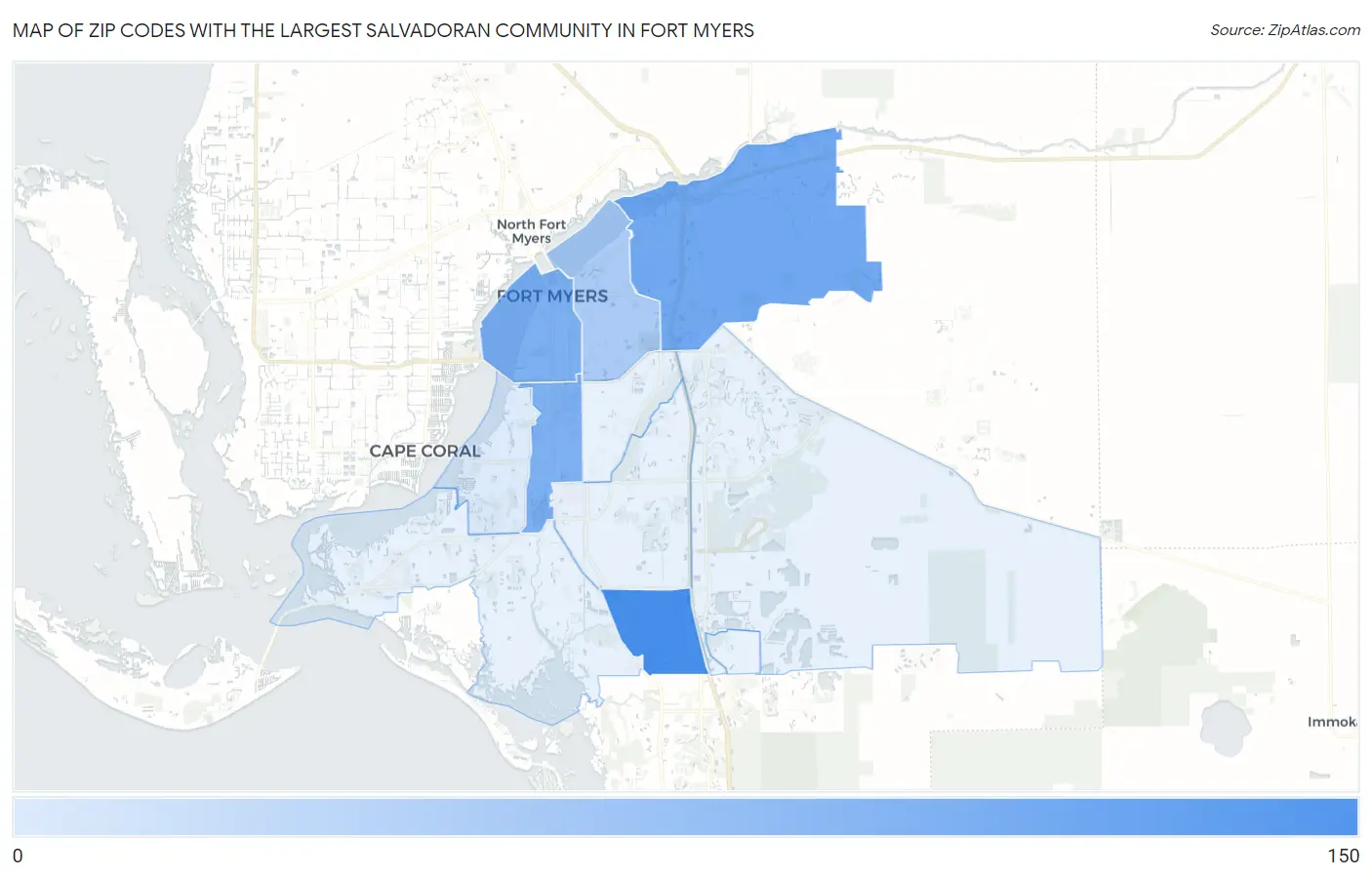 Zip Codes with the Largest Salvadoran Community in Fort Myers Map