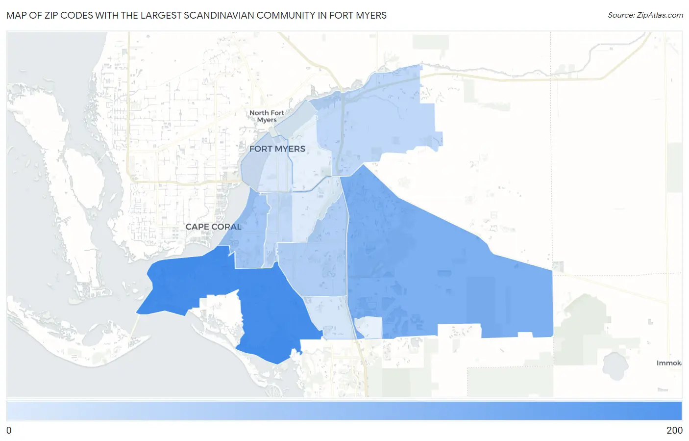 Zip Codes with the Largest Scandinavian Community in Fort Myers Map